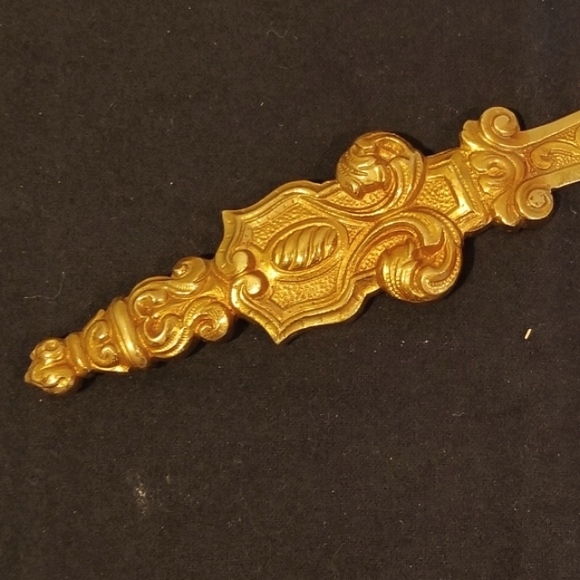 Mid Century Modern Ornate Art Nouveau Heavy Brass Gold Letter Opener - Picture 7 of 9